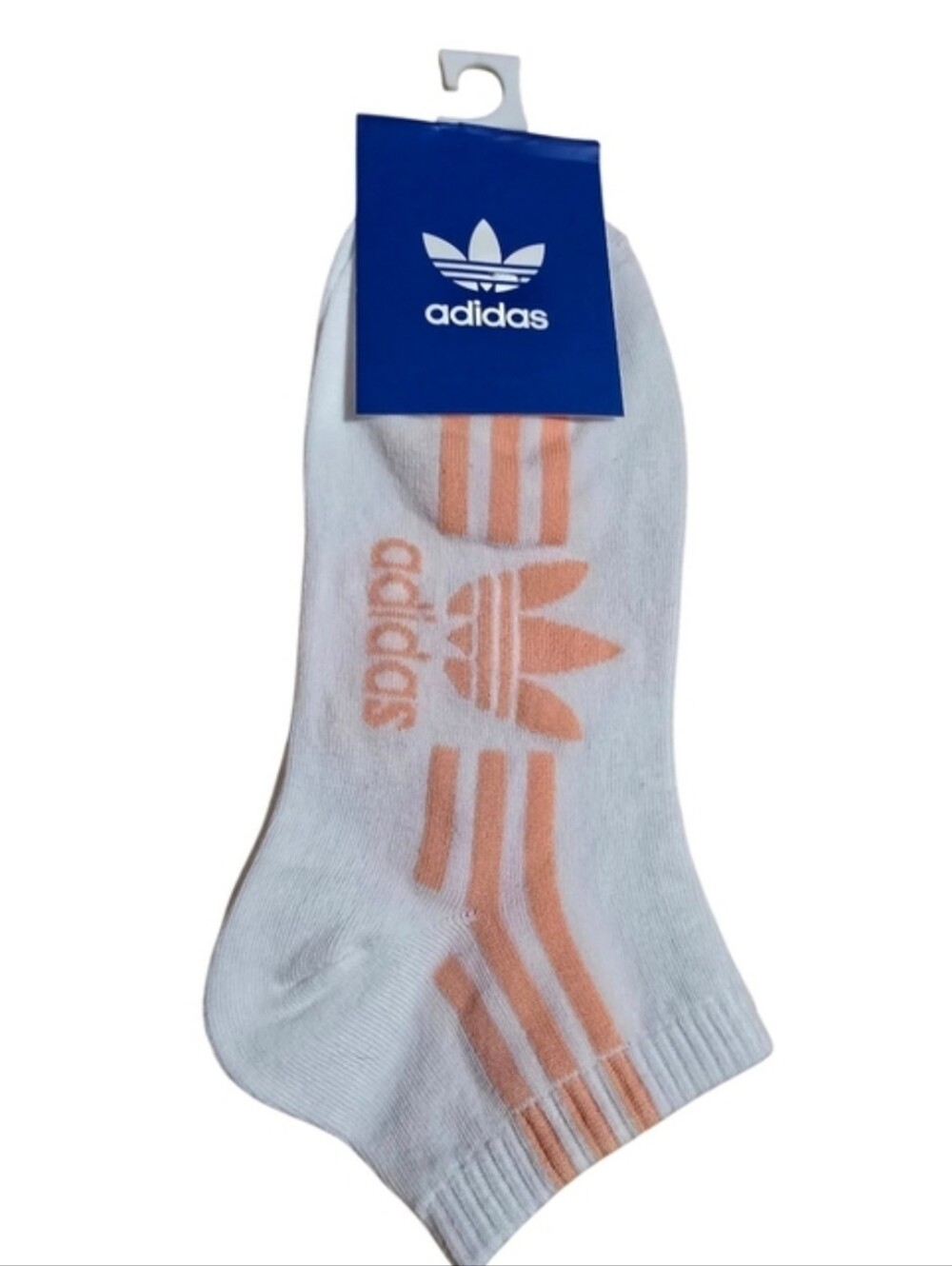 Men’s White No-Show Socks with Peach Logo